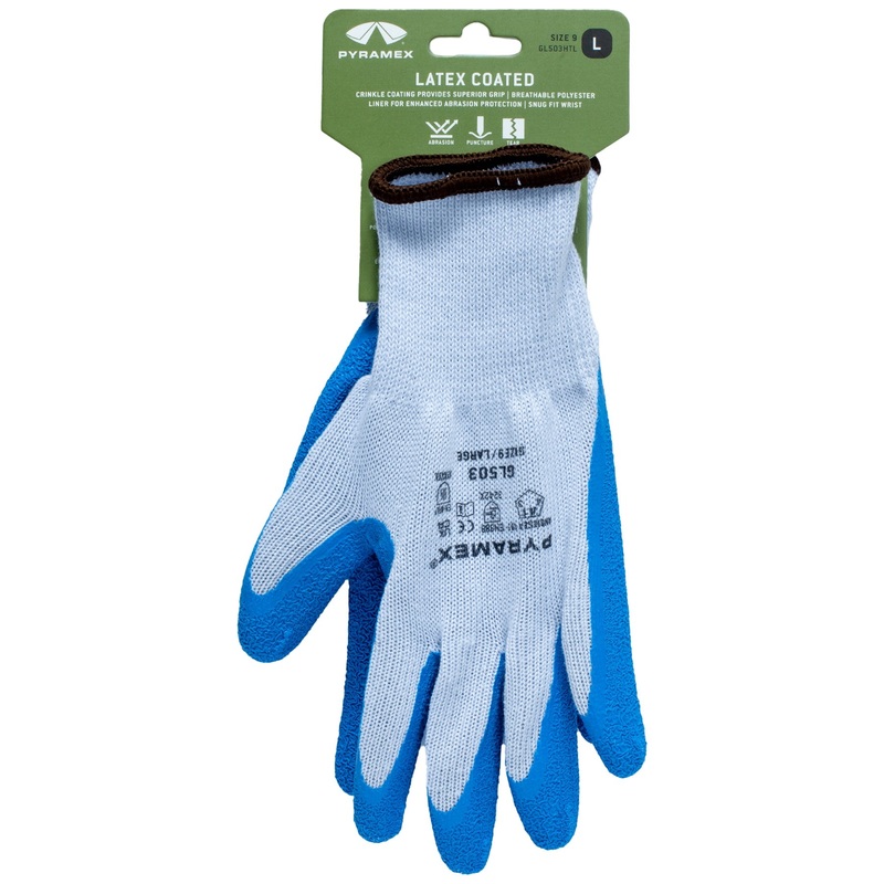 Pyramex 10 Gauge Grinkle Latex Palm Coated Cut Resistant Work Gloves – Hangtag – S