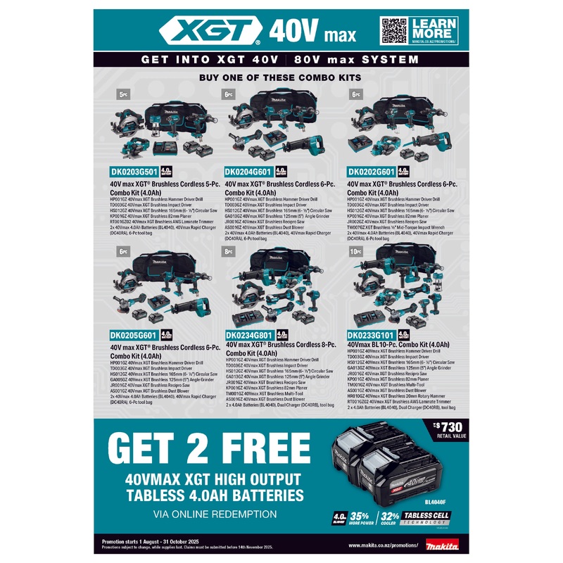 Makita 40V max XGT Brushless Cordless 8-Pc. Combo Kit 4.0Ah
