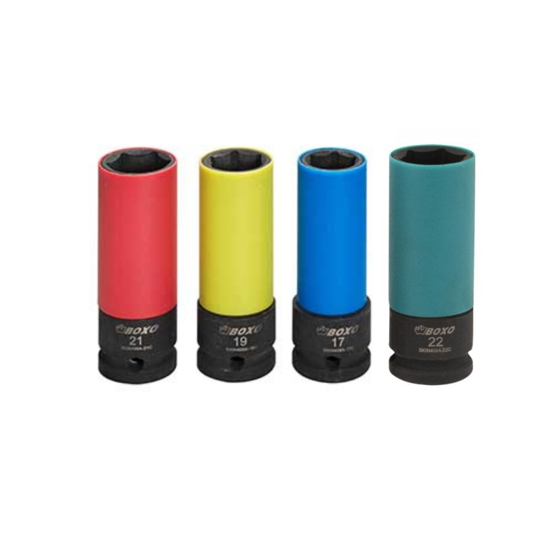 1/2″ Dr. 6PT Deep Wheel Impact Socket w/ Plastic Sleeve 17mm – Blue