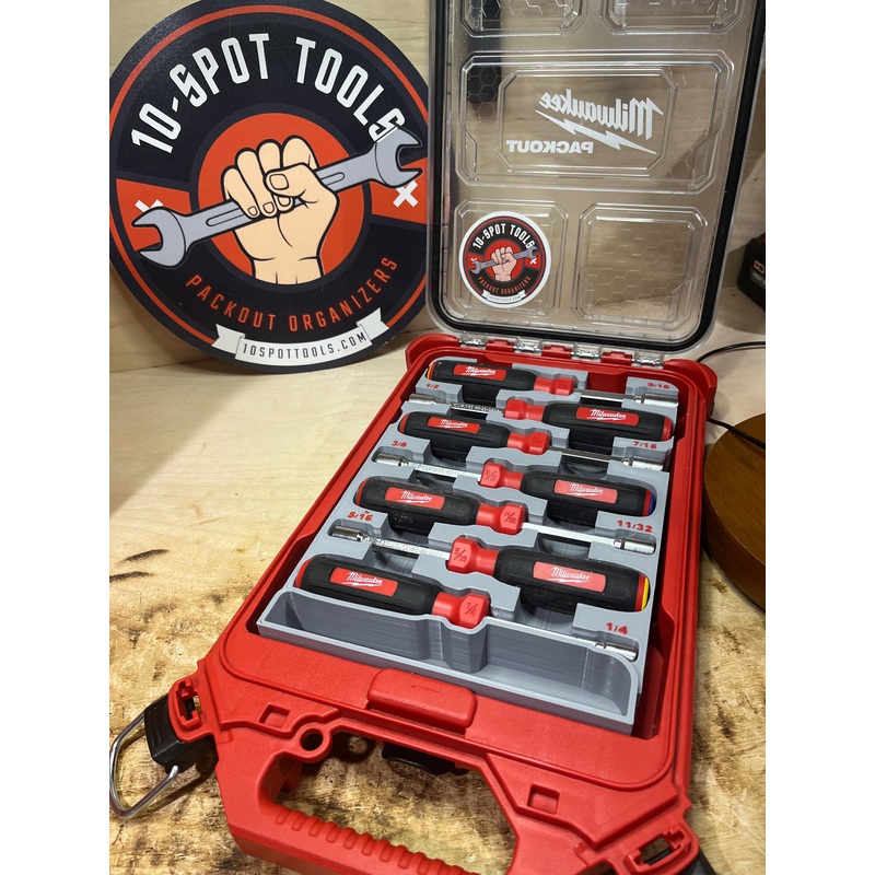 Packout Inserts for Milwaukee SAE Nut Drivers (MNDs) Red Black 5-Compartment Label