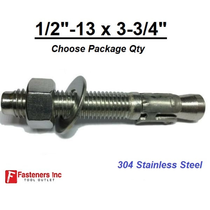 1/2″-13 x 3 3/4″ Concrete Wedge Anchor Stainless Steel Grade 304 QTY 10