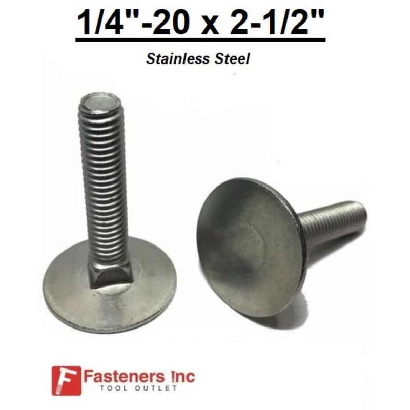 1/4″-20 x 2-1/2″ Stainless Steel Elevator Bolt Full Thread QTY 5