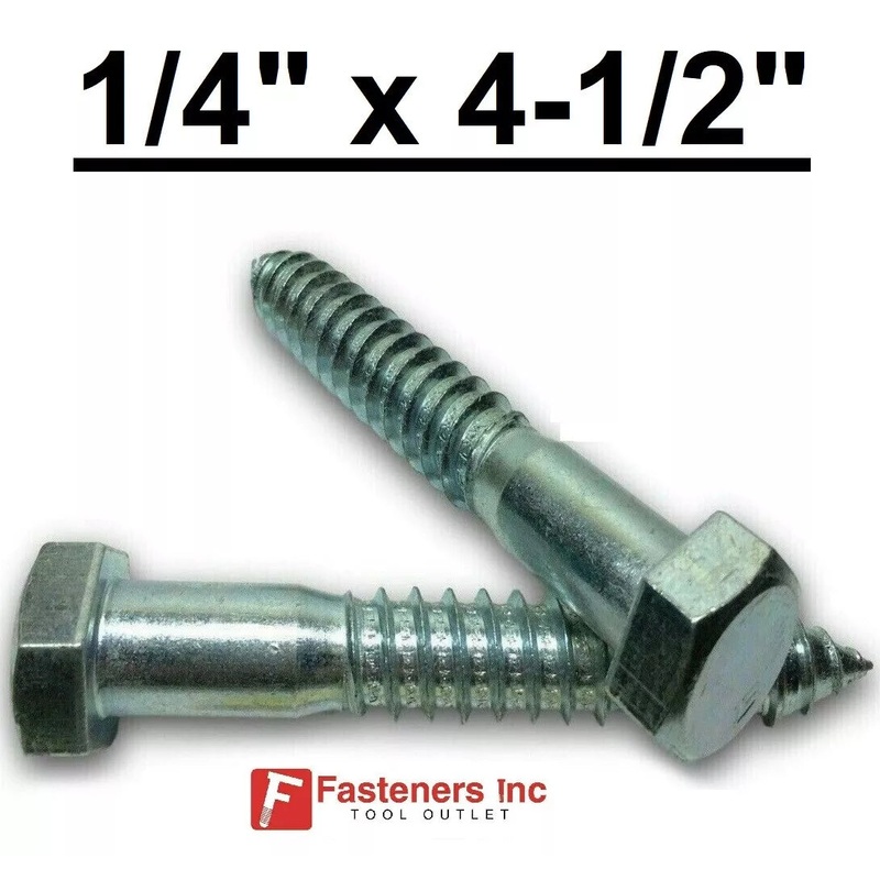 (Choose Qty) 1/4″ x 4-1/2″ Zinc Plated Hex Head Lag Bolt Screws A307 QTY 10