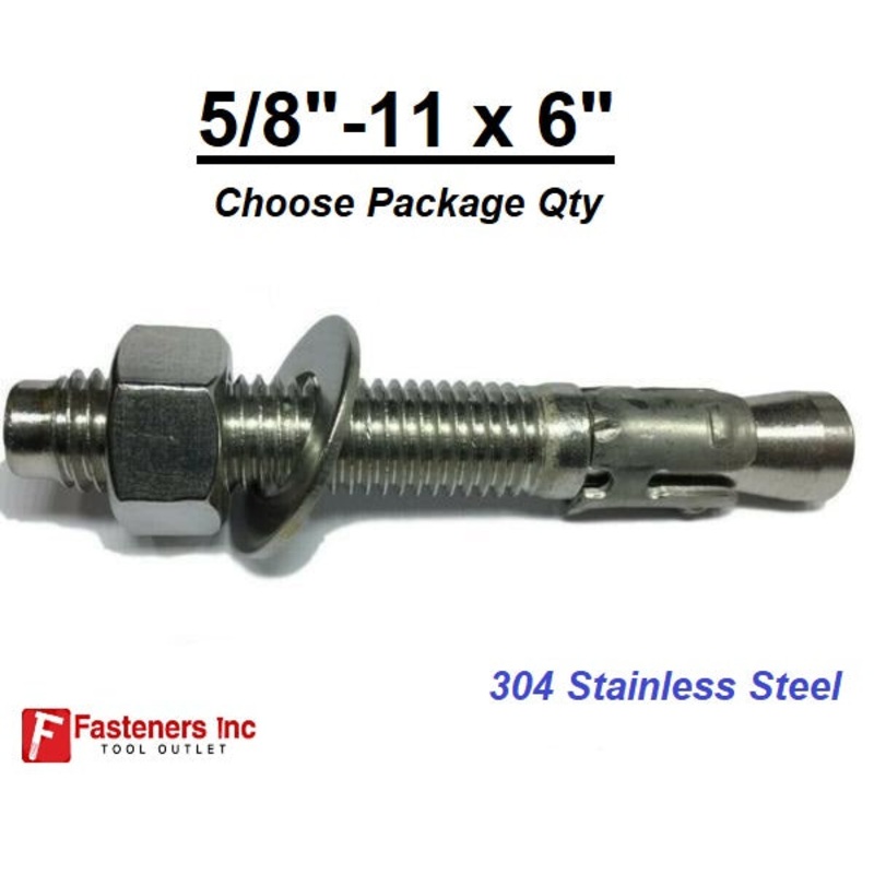 5/8″ x 6″ Concrete Wedge Anchor Stainless Steel Grade 304 QTY 4