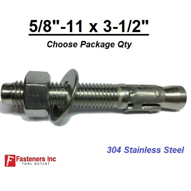 5/8″ x 3 1/2″ Concrete Wedge Anchor Stainless Steel Grade 304 QTY 4