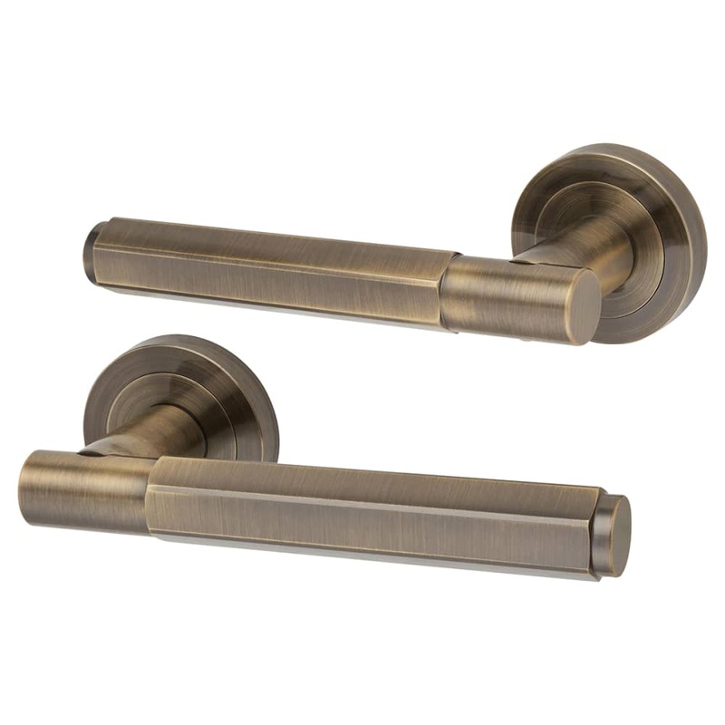 Altro Juno Hexagon Door Handle on Rose – Antique Brass
