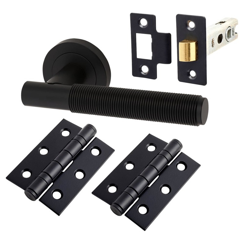 Altro Lily Reeded Latch Door Handle Kit – Matt Black