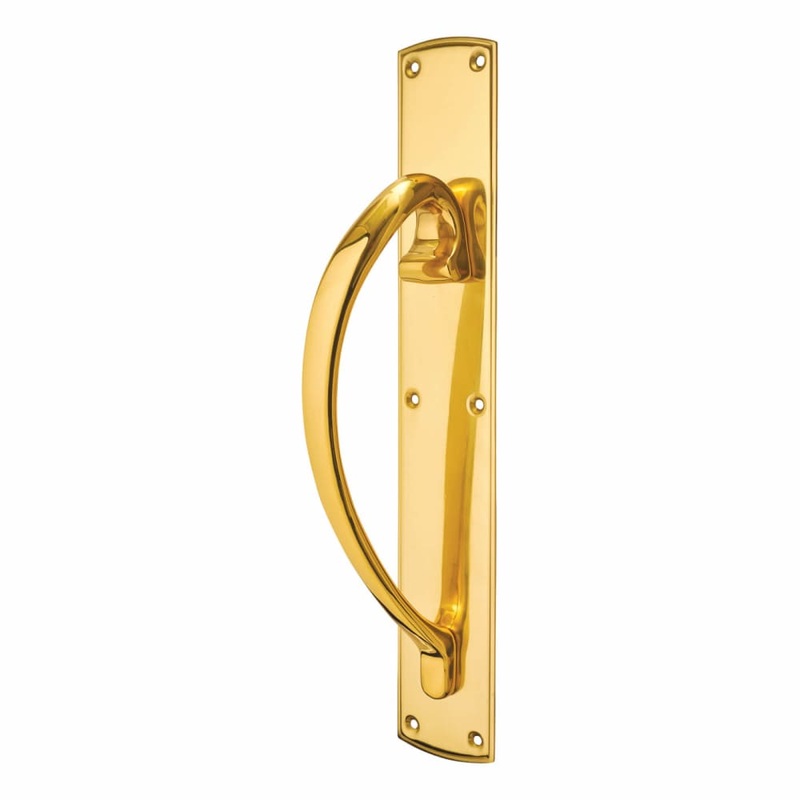 Carlisle Brass Offset Door Pull Handle on Plate – Screw Fix – 450 x 75mm – LH – Polished Brass