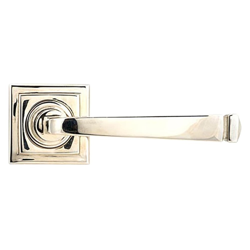From The Anvil Avon Door Handle on Plain Square Rose – Polished Nickel
