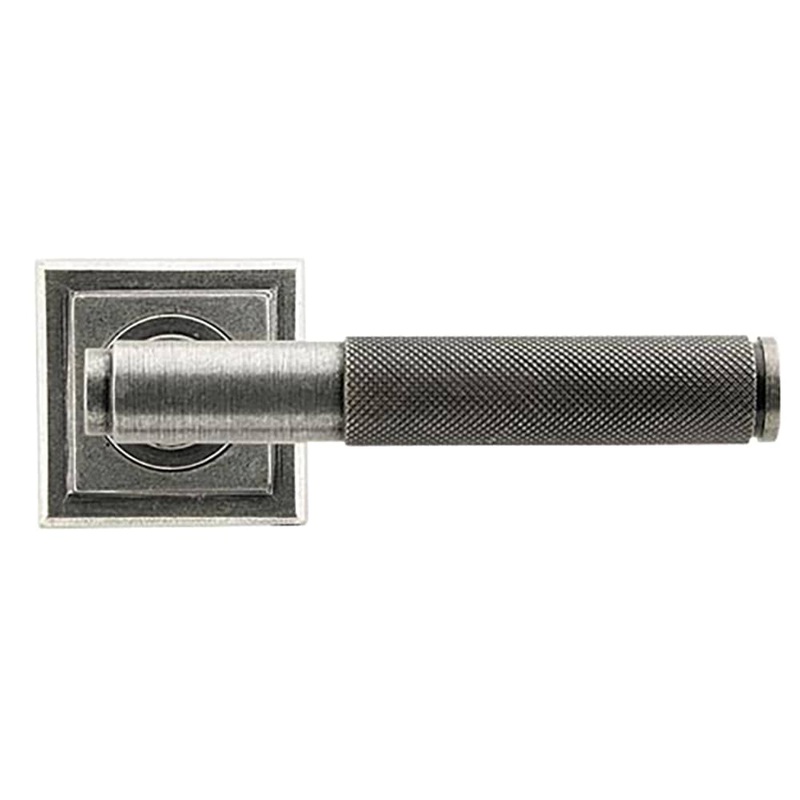 From The Anvil Brompton Knurled Door Handle on Square Rose – Pewter
