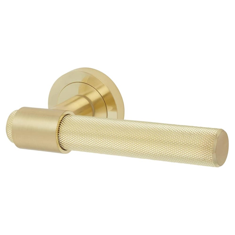 Hampstead Esme Knurled Door Handle on Rose – Satin Brass