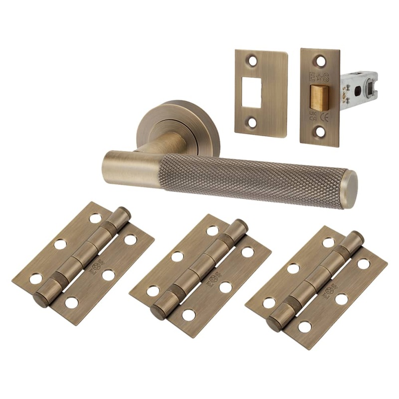 Serozzetta by Carlisle Brass Lagos Knurled Latch Door Handle on Rose Ultimate Kit – Antique Brass