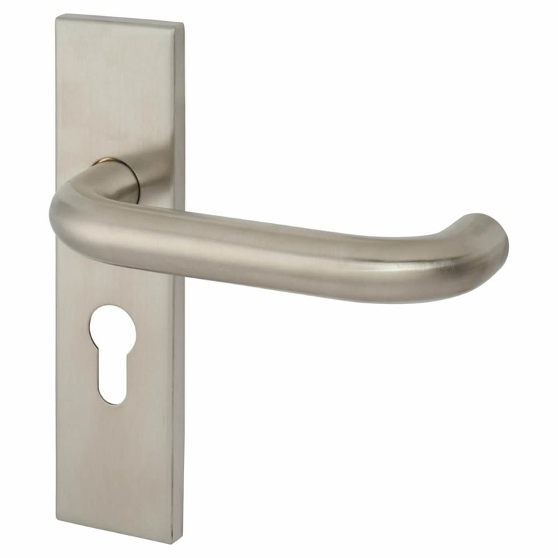 Touchpoint 19mm Return to Door Lock Door Handle – Square Plate – Euro – 47.5mm c/c – Satin Stainless