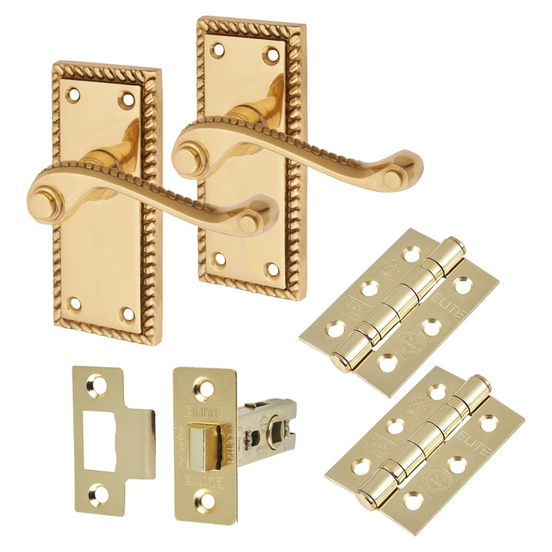 Touchpoint Georgian Latch Door Handle Kit – Short Plate – Polished Brass