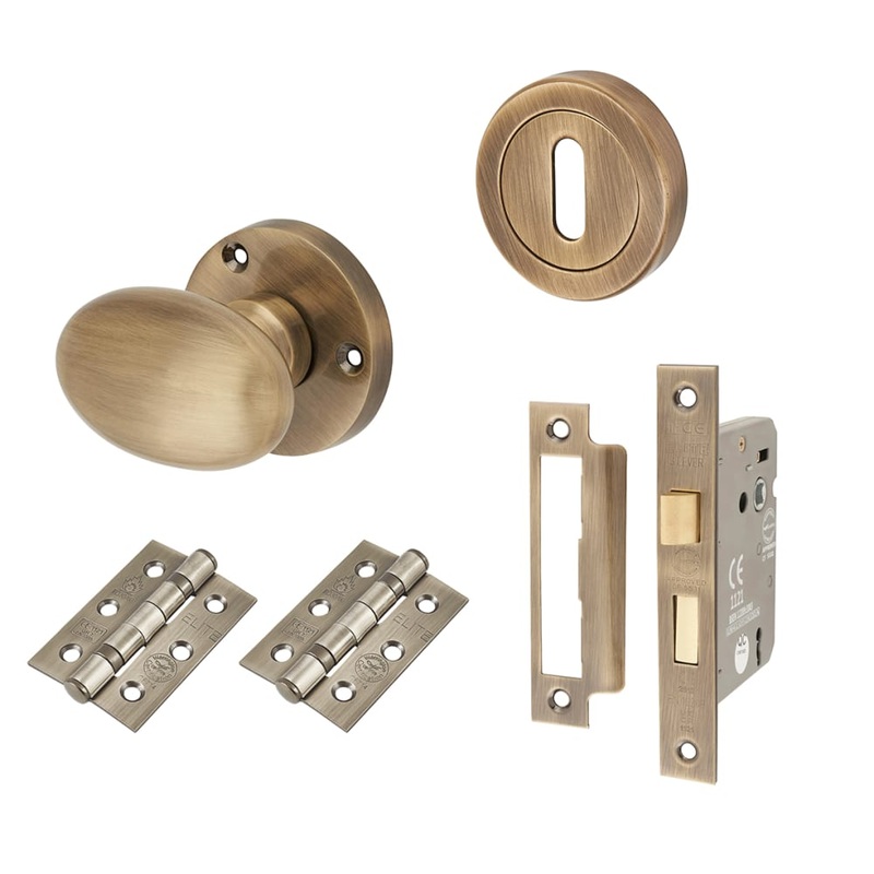 Touchpoint Victorian Oval 3 Lever Sashlock Mortice Door Knob Kit – 61mm Rose – Antique Brass