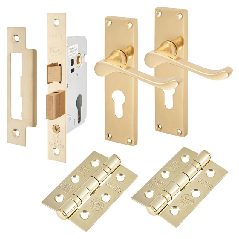 Touchpoint Victorian Scroll Euro Lock Door Handle Kit – Polished Brass