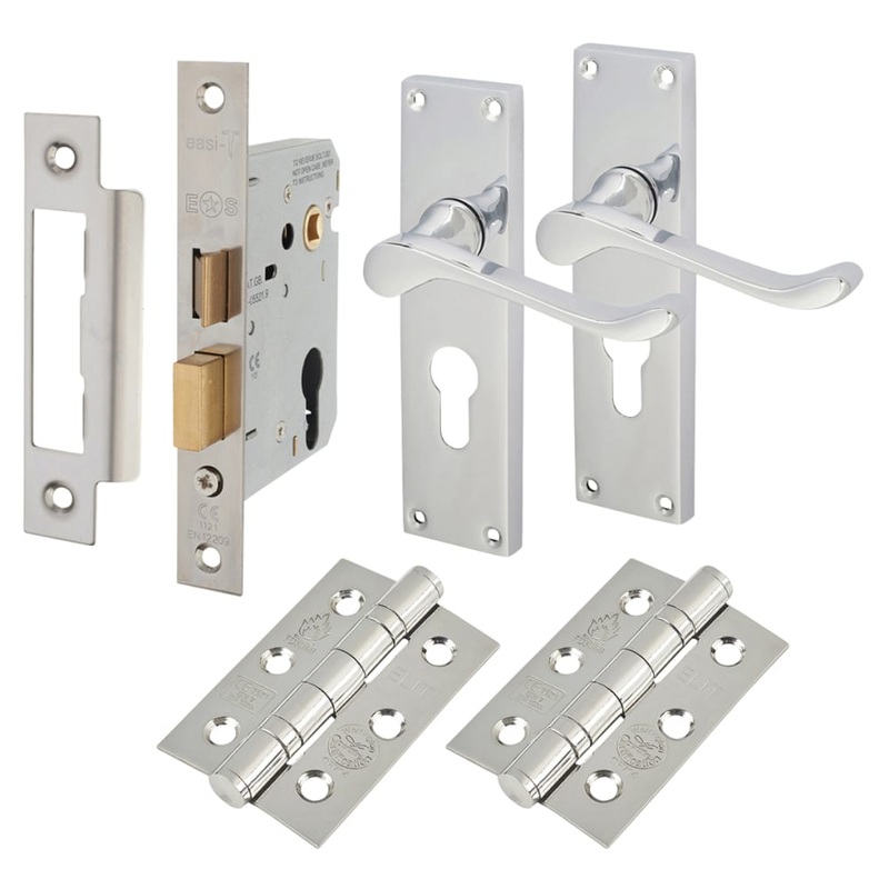 Touchpoint Victorian Scroll Euro Lock Door Handle Kit – Polished Chrome