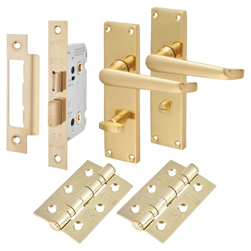 Touchpoint Victorian Straight Bathroom Lock Door Handle Kit – Polished Brass
