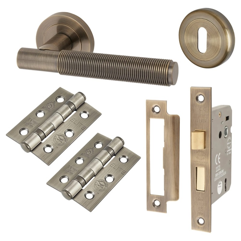 Altro Lily Reeded 3 Lever Sashlock Door Handle Kit – Antique Brass