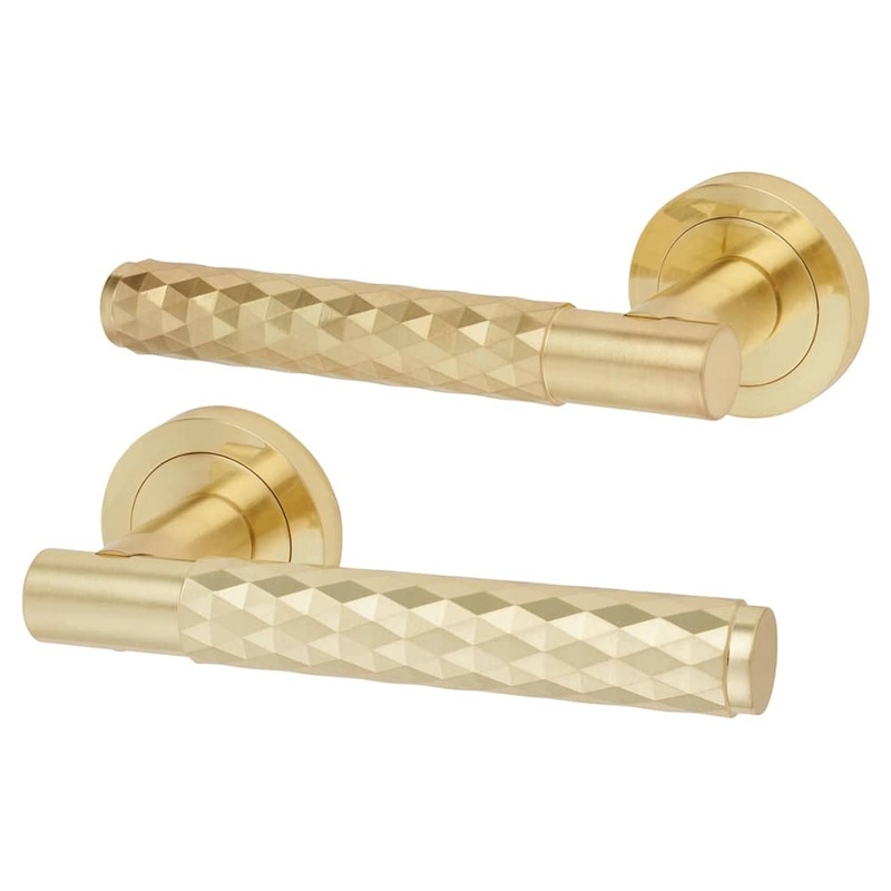 Altro Luna Diamond Door Handle on Rose – Satin Brass
