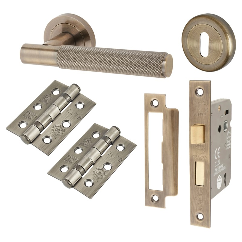 Altro Remi Knurled 3 Lever Sashlock Door Handle Kit – Antique Brass
