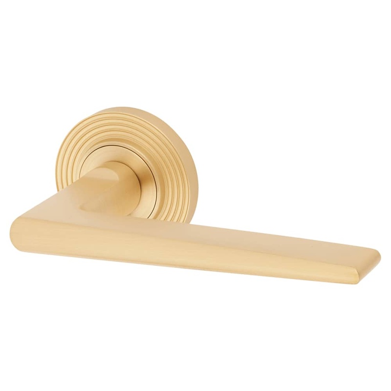 Burlington BUR10 by Frelan Mayfair Door Handle on Reeded Beehive Rose – Satin Brass