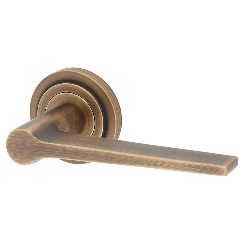 Burlington BUR20 by Frelan Knightsbridge Door Handle on Stepped Rose – Antique Brass