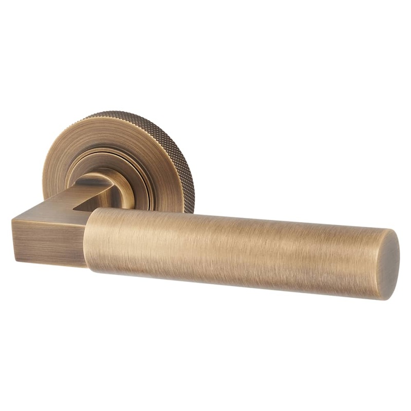 Burlington BUR30 by Frelan Westminster Door Handle on Knurled Rose – Antique Brass