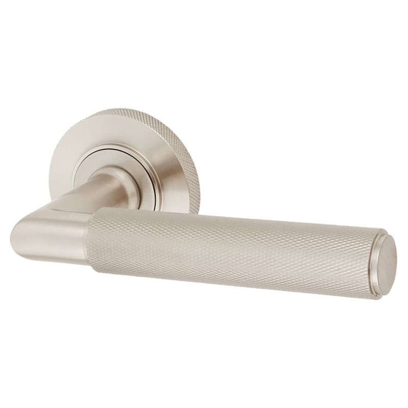 Burlington BUR40 by Frelan Piccadilly Door Handle on Knurled Rose – Satin Nickel