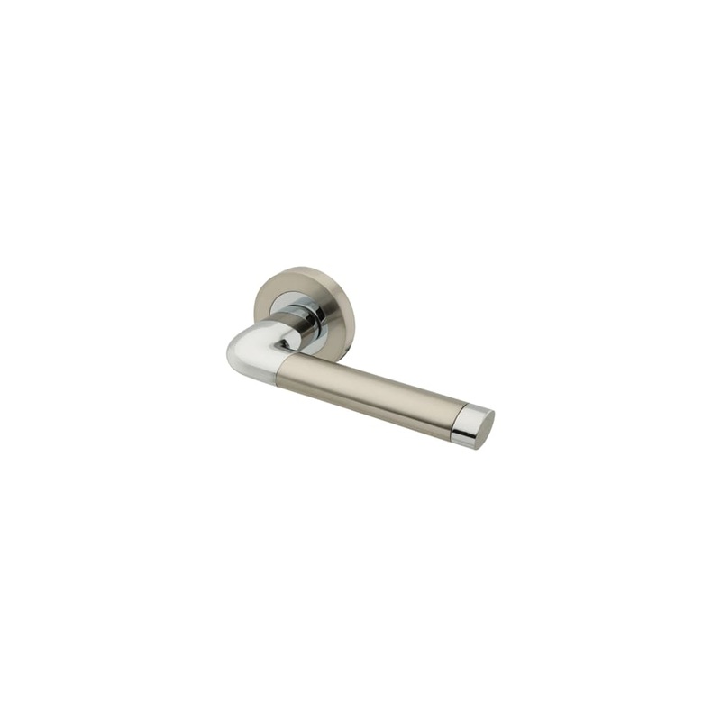 Excel Roma Door Handle on Rose – Satin Nickel/Polished Chrome
