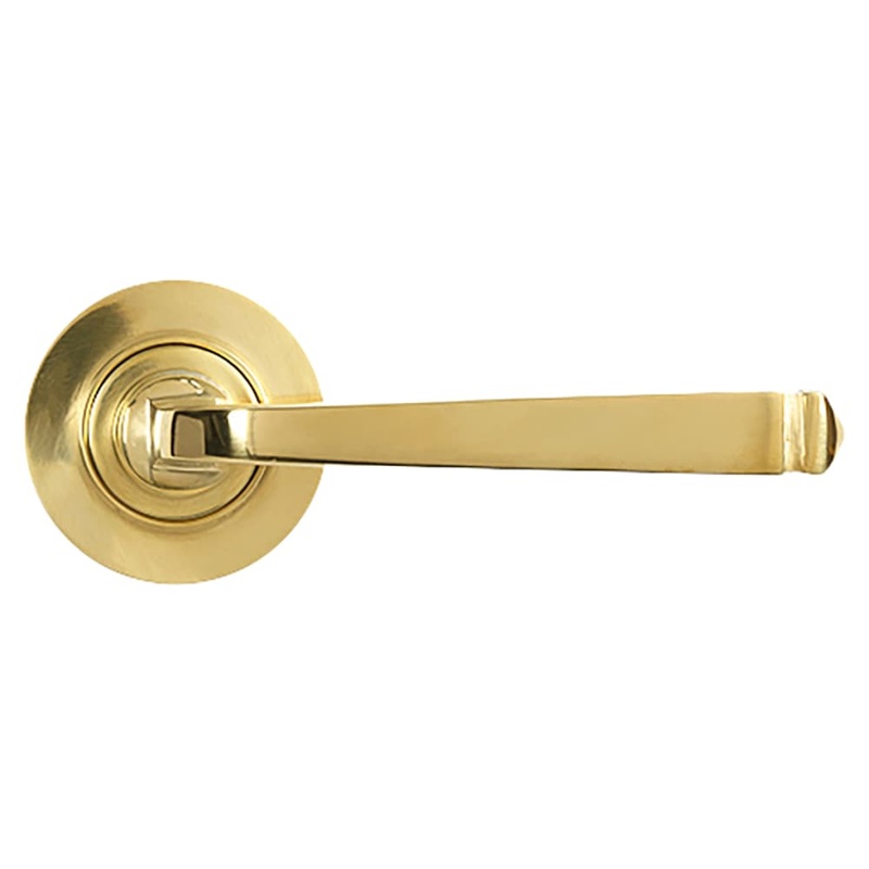 From The Anvil Avon Door Handle on Plain Rose – Polished Brass