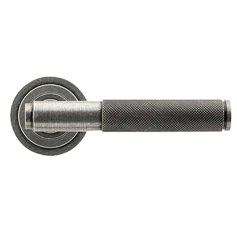 From The Anvil Brompton Knurled Door Handle on Art Deco Rose – Pewter
