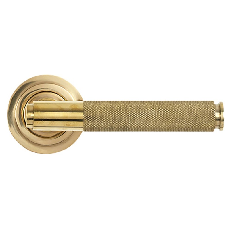 From The Anvil Brompton Knurled Door Handle on Art Deco Rose – Polished Brass