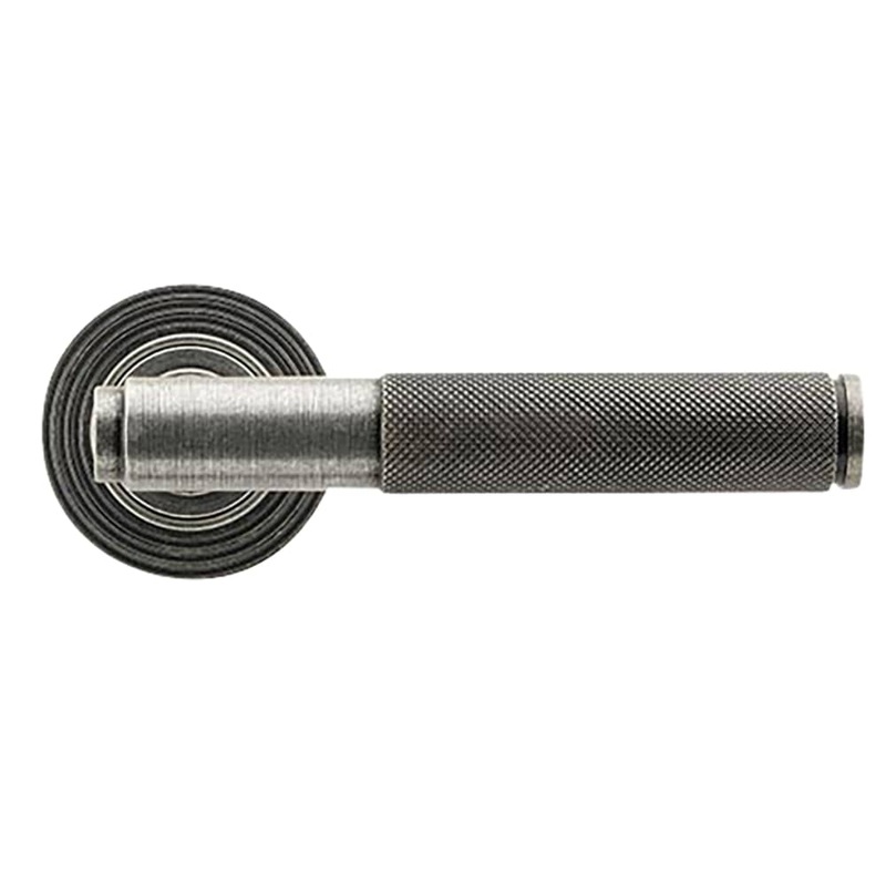 From The Anvil Brompton Knurled Door Handle on Reeded Beehive Rose – Pewter