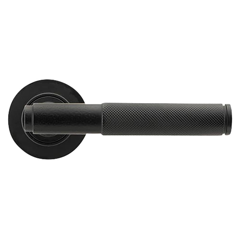 From The Anvil Brompton Knurled Door Handle on Rose – Matt Black