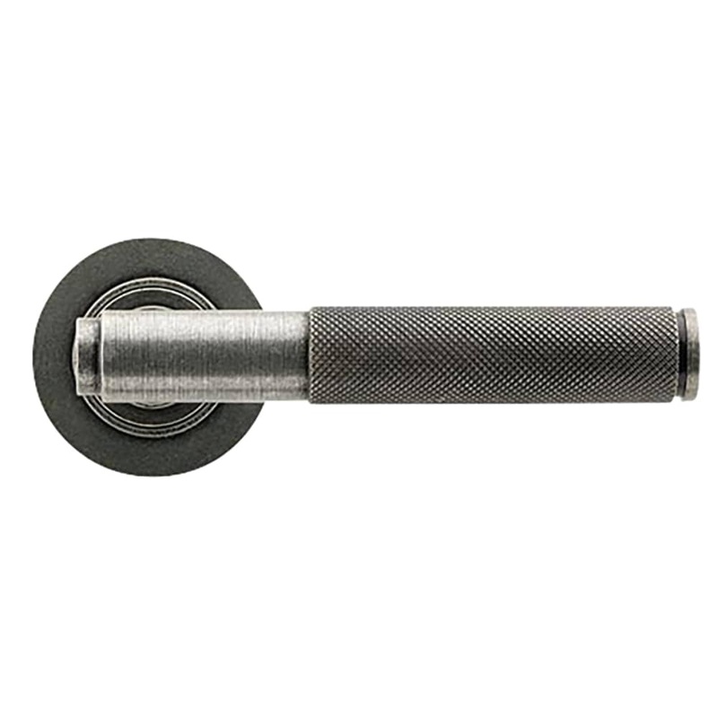 From The Anvil Brompton Knurled Door Handle on Rose – Pewter