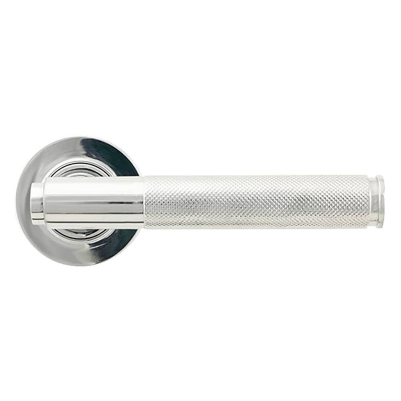 From The Anvil Brompton Knurled Door Handle on Rose – Polished Chrome
