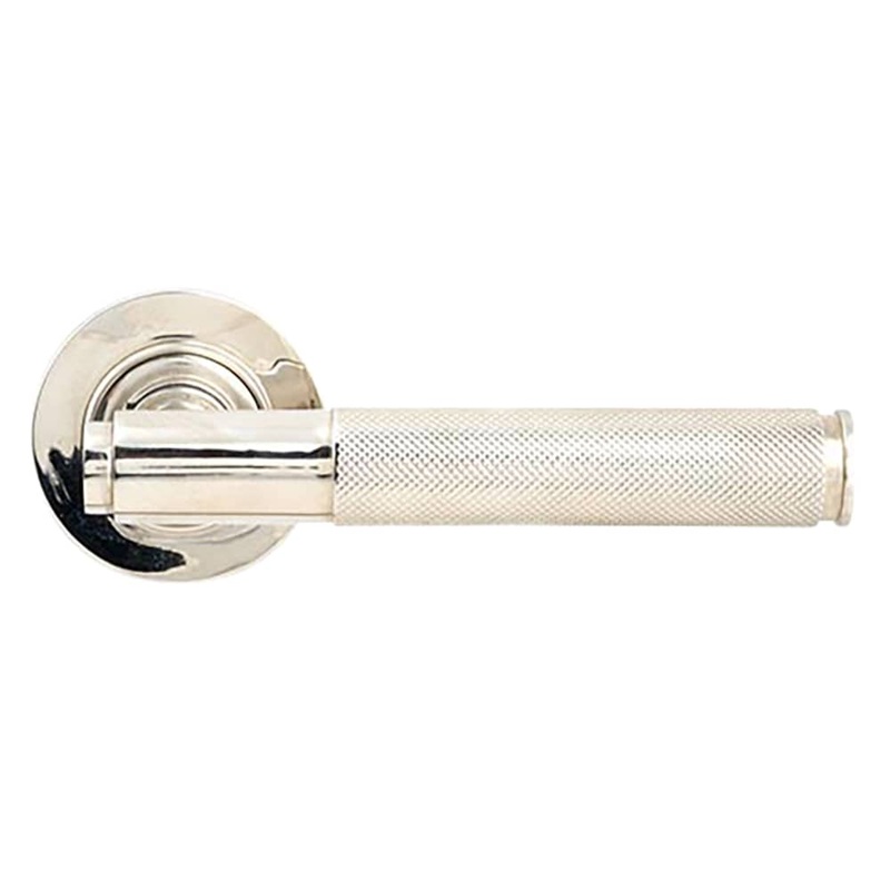 From The Anvil Brompton Knurled Door Handle on Rose – Polished Nickel