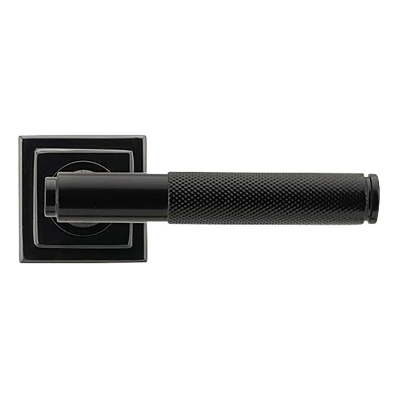 From The Anvil Brompton Knurled Door Handle on Square Rose – Black
