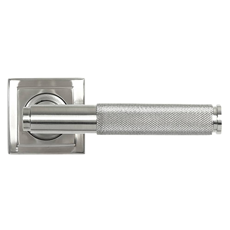 From The Anvil Brompton Knurled Door Handle on Square Rose – Satin Stainless Steel