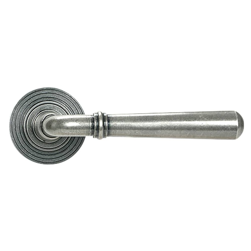 From The Anvil Newbury Door Handle on Reeded Beehive Rose – Pewter