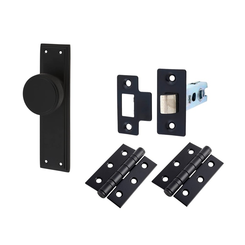 Hampstead Miller Knurled Mortice Door Knob on Backplate Kit – 205 x 52mm – Matt Black