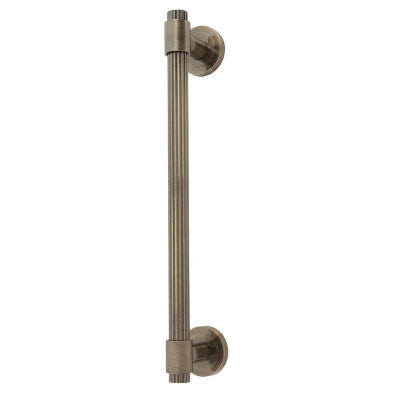 Hampstead Thick Lines T-Bar Door Pull Handle on Rose – Screw Fix – 300mm Centres – Antique Brass