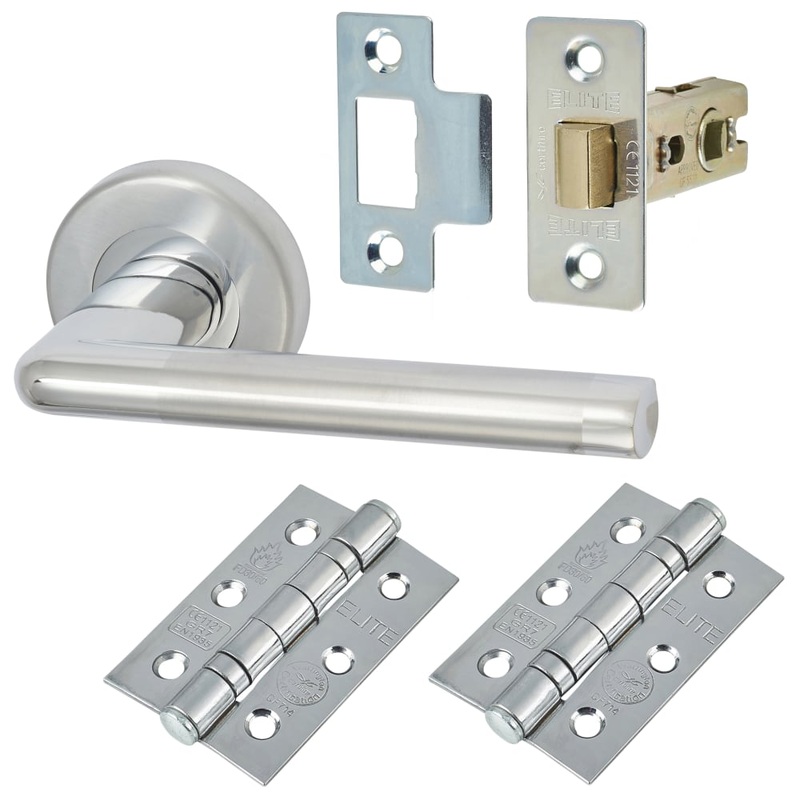 M Marcus Lena Latch Door Handle on Rose Kit – Satin/Polished Chrome