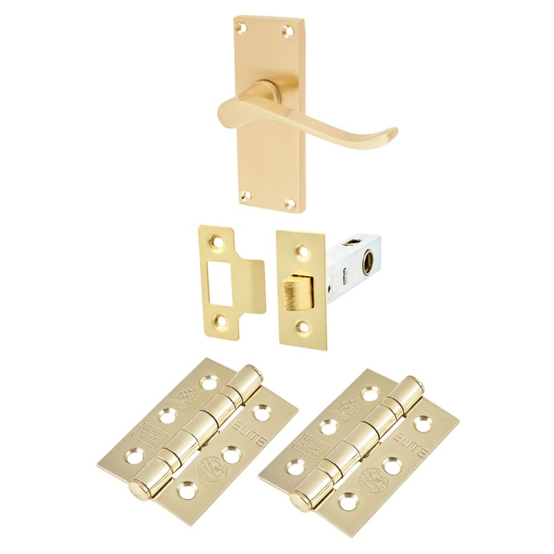 Touchpoint Budget Scroll Latch Door Handle Kit – Short Plate – Satin Brass