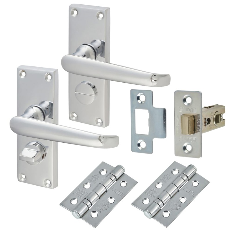 Touchpoint Victorian Privacy Latch Door Handle Kit – Short Plate – Polished Chrome