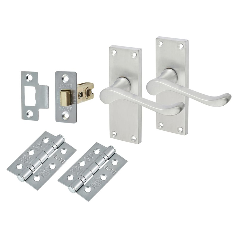 Touchpoint Victorian Scroll Latch Door Handle Kit – Short Plate – Satin Chrome