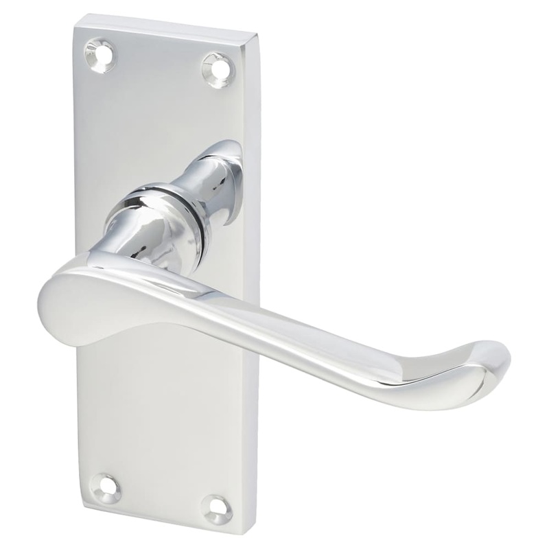 Touchpoint Victorian Scroll Latch Door Handle – Short Plate – 118 x 42mm – Polished Chrome