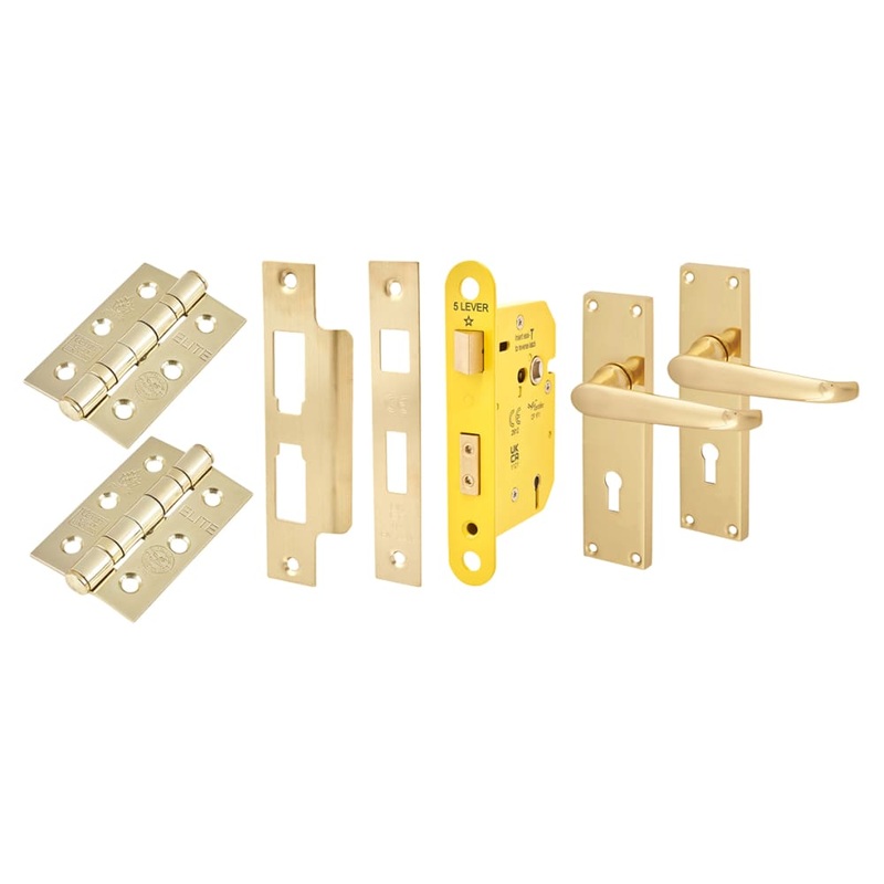 Touchpoint Victorian Straight 5 Lever Sashlock Door Handle Kit – Polished Brass