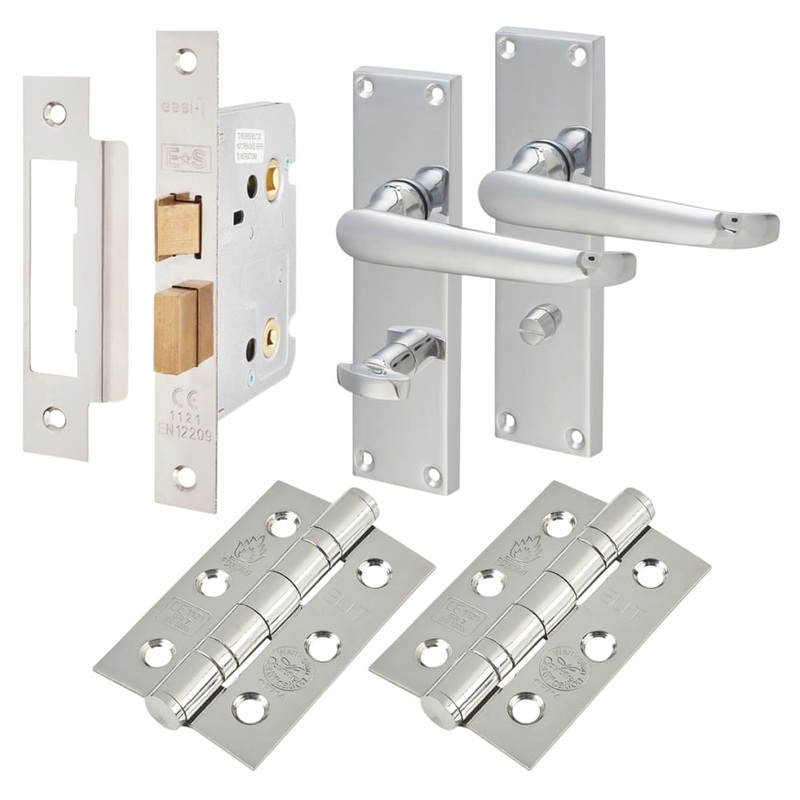 Touchpoint Victorian Straight Bathroom Lock Door Handle Kit – Polished Chrome
